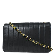 Chanel 1991-1994 Black Lambskin Mademoiselle Straight Flap Shoulder Bag