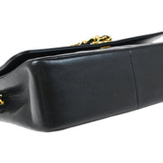 Chanel 1991-1994 Black Lambskin Mademoiselle Straight Flap Shoulder Bag