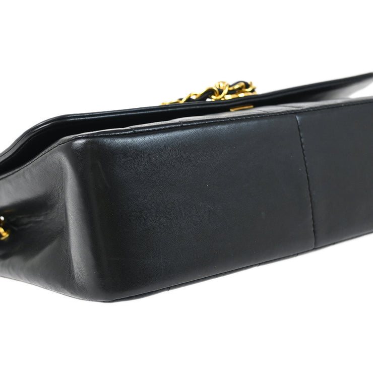Chanel 1991-1994 Black Lambskin Mademoiselle Straight Flap Shoulder Bag