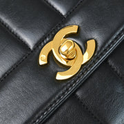 Chanel 1991-1994 Black Lambskin Mademoiselle Straight Flap Shoulder Bag