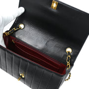 Chanel 1991-1994 Black Lambskin Mademoiselle Straight Flap Shoulder Bag