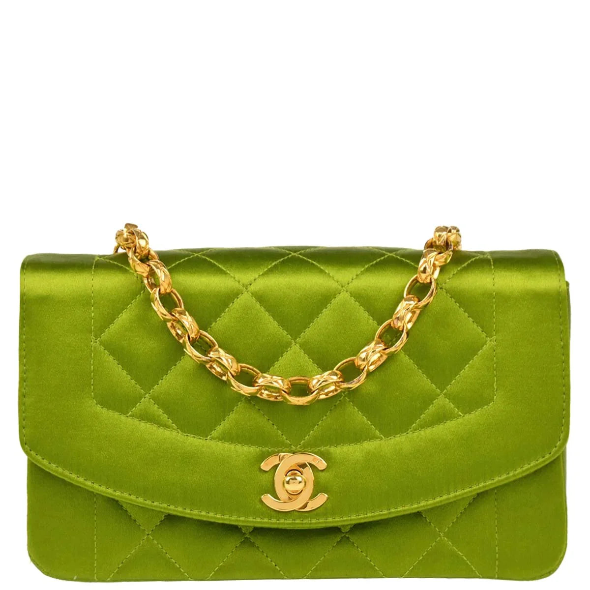 Chanel Green Satin Diana Shoulder Bag