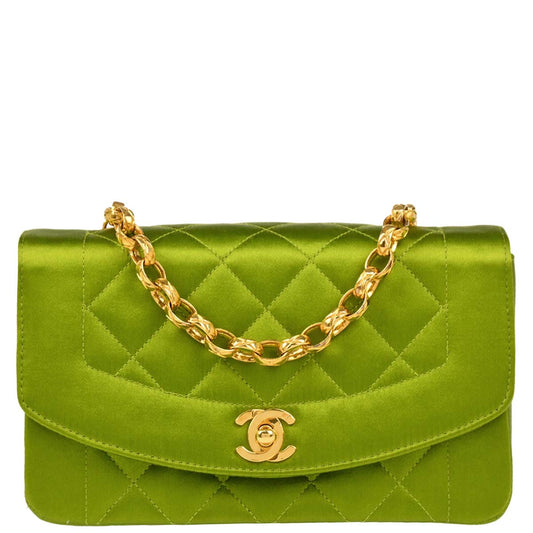 Chanel Green Satin Diana Shoulder Bag