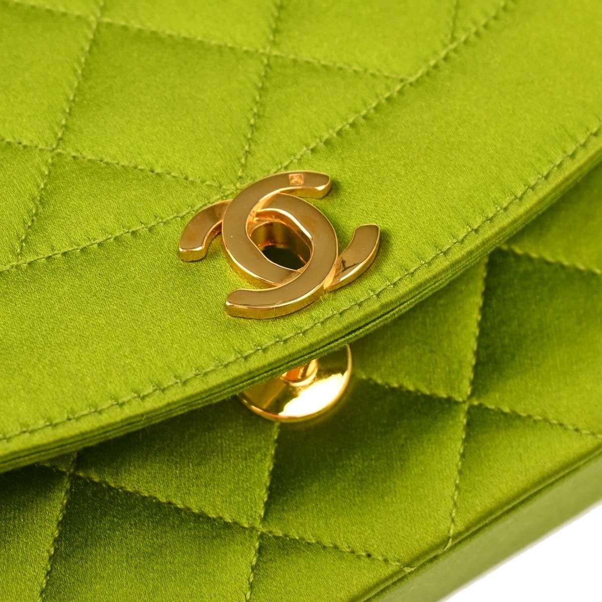 Chanel Green Satin Diana Shoulder Bag