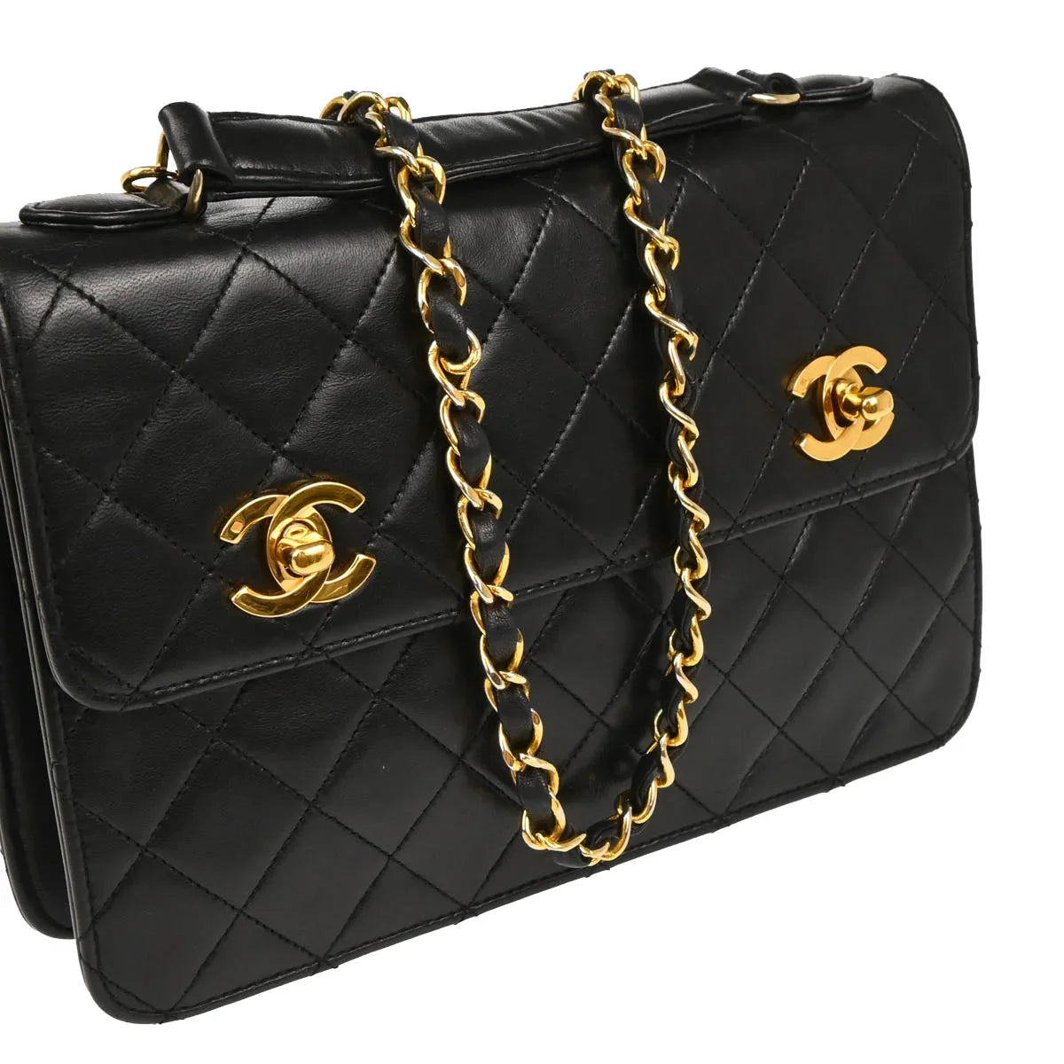 Chanel Black Lambskin 2way Shoulder Handbag
