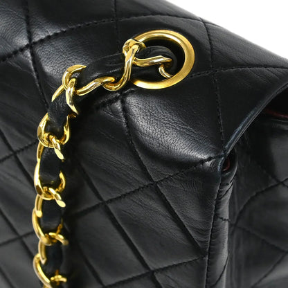 Chanel Black Lambskin Classic Square Flap Shoulder Bag