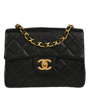 Chanel 1989-1991 Black Lambskin Mini Classic Square Flap Shoulder Bag