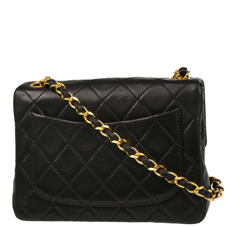 Chanel 1989-1991 Black Lambskin Mini Classic Square Flap Shoulder Bag
