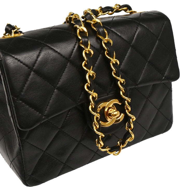 Chanel 1989-1991 Black Lambskin Mini Classic Square Flap Shoulder Bag