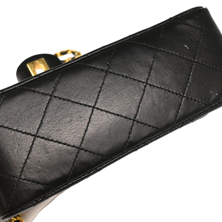 Chanel 1989-1991 Black Lambskin Mini Classic Square Flap Shoulder Bag