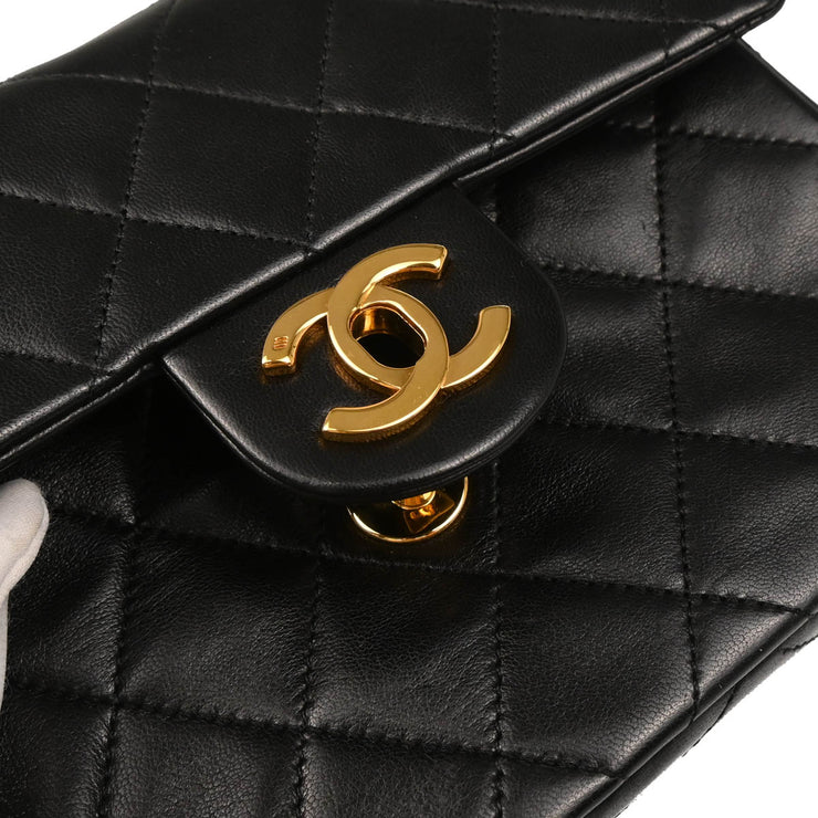 Chanel 1989-1991 Black Lambskin Mini Classic Square Flap Shoulder Bag