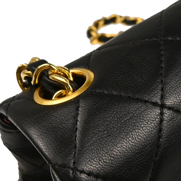 Chanel 1989-1991 Black Lambskin Mini Classic Square Flap Shoulder Bag