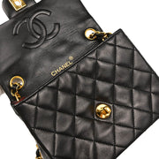 Chanel 1989-1991 Black Lambskin Mini Classic Square Flap Shoulder Bag