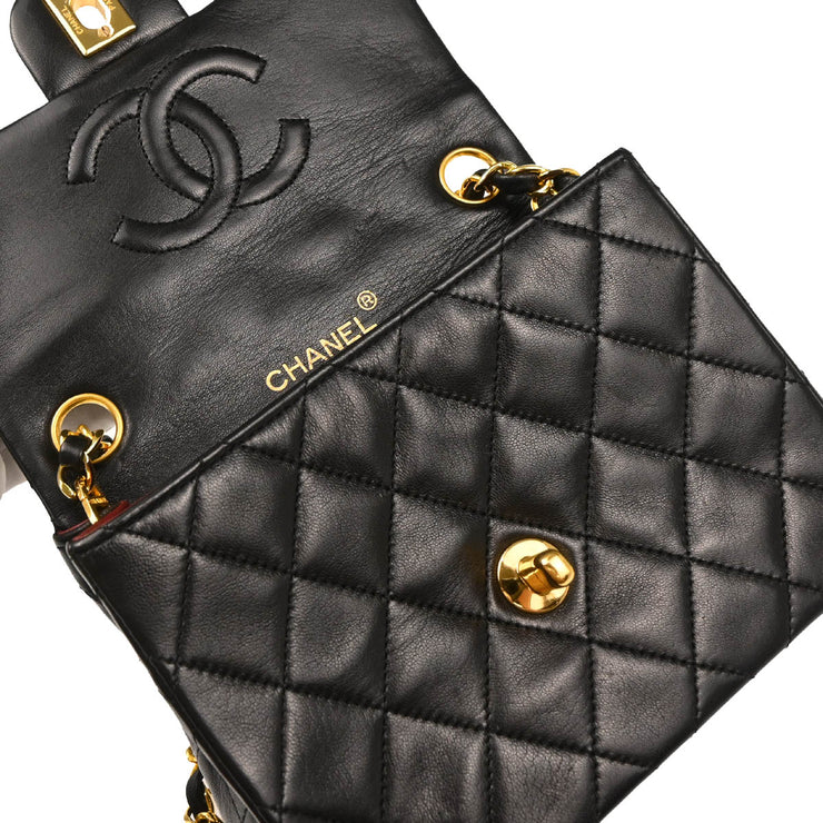 Chanel 1989-1991 Black Lambskin Mini Classic Square Flap Shoulder Bag
