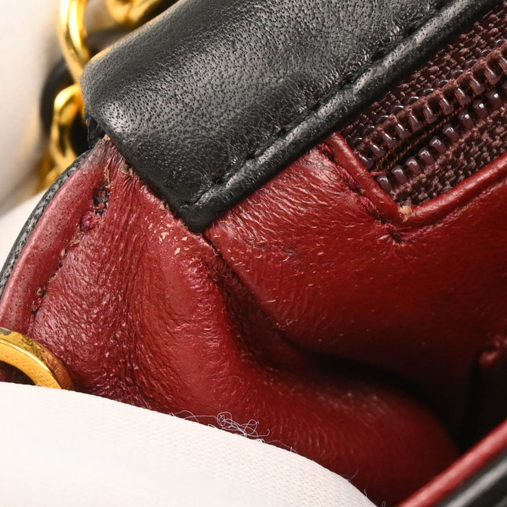 Chanel 1989-1991 Black Lambskin Mini Classic Square Flap Shoulder Bag