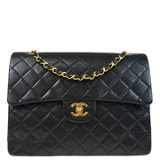 Chanel 1986-1988 Black Lambskin Medium Classic Double Flap Shoulder Bag