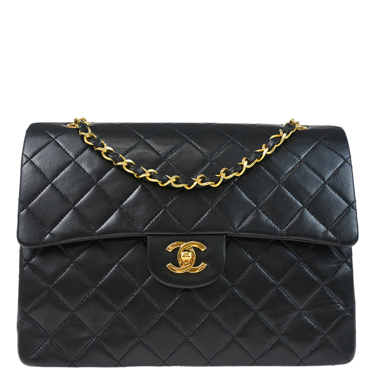 Chanel 1986-1988 Black Lambskin Medium Classic Double Flap Shoulder Bag