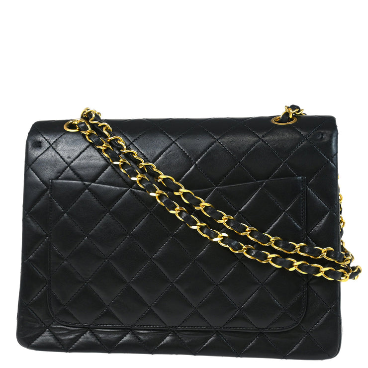 Chanel 1986-1988 Black Lambskin Medium Classic Double Flap Shoulder Bag