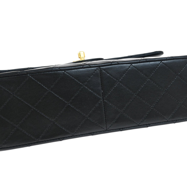 Chanel 1986-1988 Black Lambskin Medium Classic Double Flap Shoulder Bag