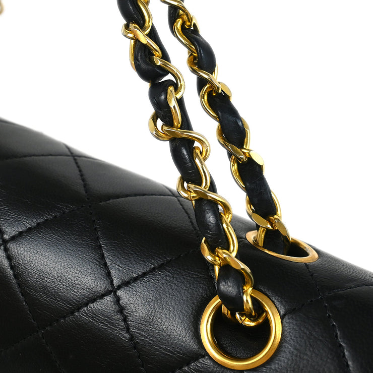 Chanel 1986-1988 Black Lambskin Medium Classic Double Flap Shoulder Bag