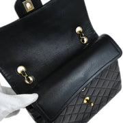Chanel 1986-1988 Black Lambskin Medium Classic Double Flap Shoulder Bag