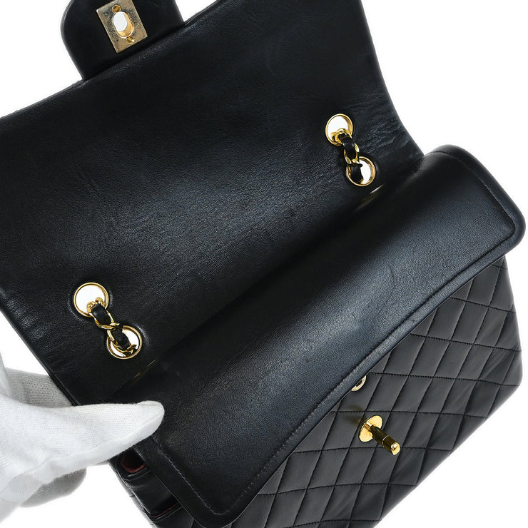 Chanel 1986-1988 Black Lambskin Medium Classic Double Flap Shoulder Bag