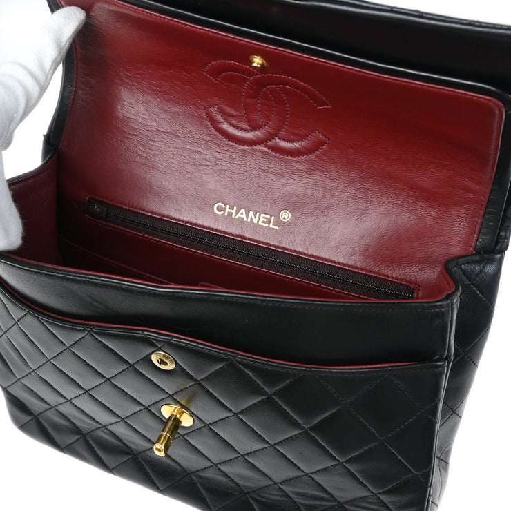 Chanel 1986-1988 Black Lambskin Medium Classic Double Flap Shoulder Bag