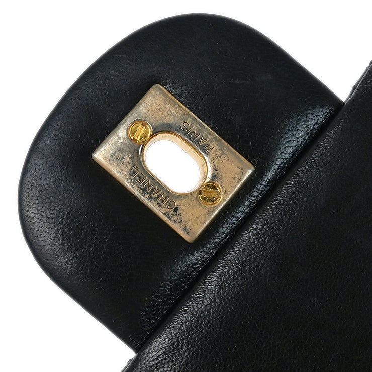 Chanel 1986-1988 Black Lambskin Medium Classic Double Flap Shoulder Bag