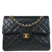 Chanel 1986-1988 Black Lambskin Medium Classic Double Flap Shoulder Bag