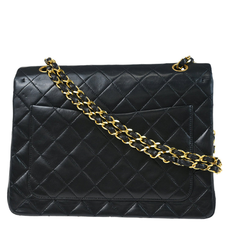 Chanel 1986-1988 Black Lambskin Medium Classic Double Flap Shoulder Bag