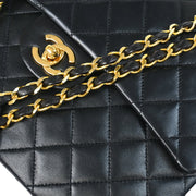 Chanel 1986-1988 Black Lambskin Medium Classic Double Flap Shoulder Bag