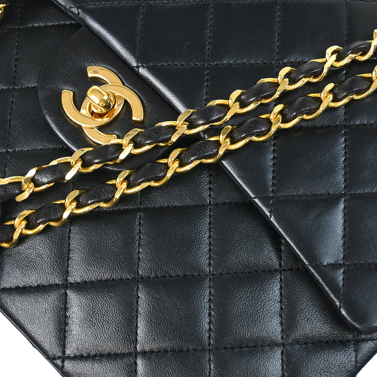Chanel 1986-1988 Black Lambskin Medium Classic Double Flap Shoulder Bag