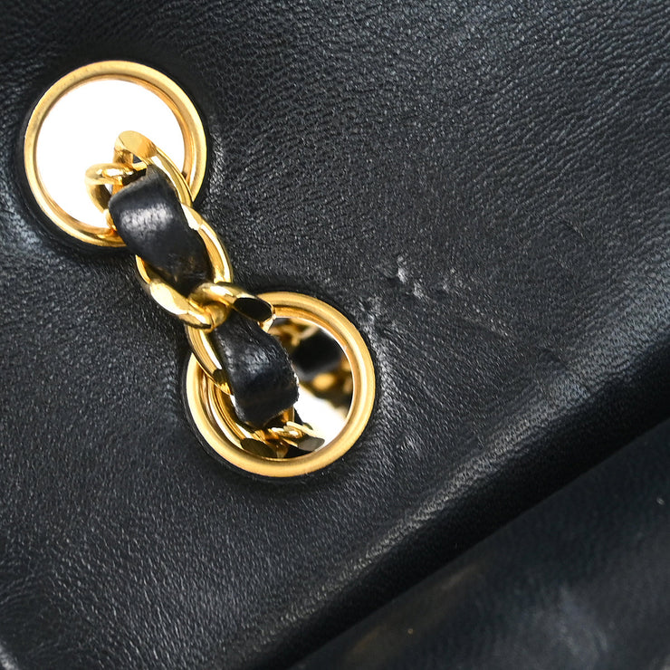 Chanel 1986-1988 Black Lambskin Medium Classic Double Flap Shoulder Bag