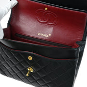 Chanel 1986-1988 Black Lambskin Medium Classic Double Flap Shoulder Bag