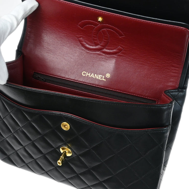 Chanel 1986-1988 Black Lambskin Medium Classic Double Flap Shoulder Bag