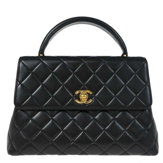 Chanel 1996-1997 Black Lambskin Top Handle Handbag