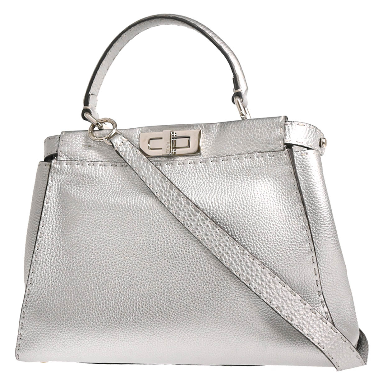 Fendi Silver Leather Peekaboo 2way Shoulder Handbag