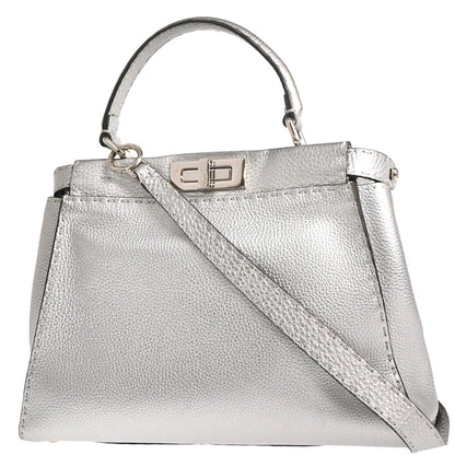 Fendi Silver Leather Peekaboo 2way Shoulder Handbag
