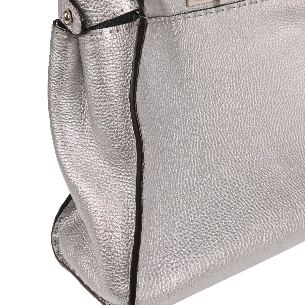Fendi Silver Leather Peekaboo 2way Shoulder Handbag