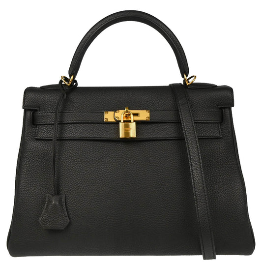 Hermes 2016 Black Togo Kelly 32 Retourne 2way Shoulder Handbag