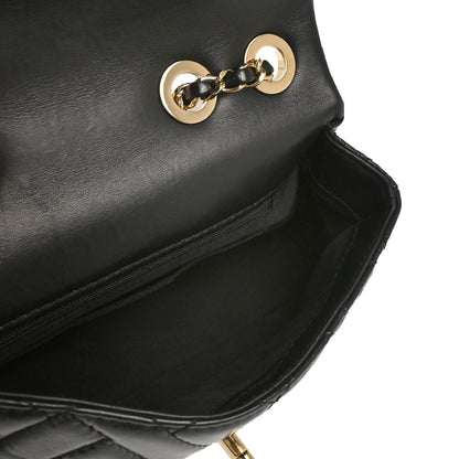 Chanel 2019 Black Lambskin Bias Stitch Straight Flap Shoulder Bag