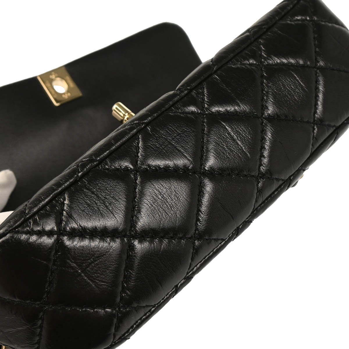 Chanel 2019 Black Lambskin Bias Stitch Straight Flap Shoulder Bag