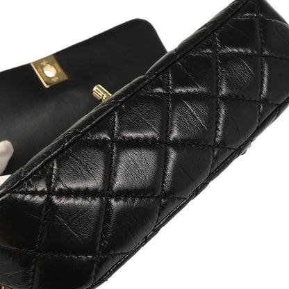 Chanel 2019 Black Lambskin Bias Stitch Straight Flap Shoulder Bag