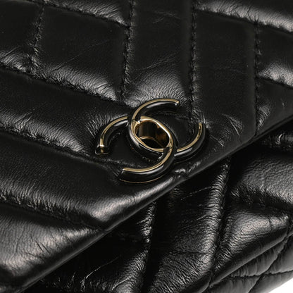 Chanel 2019 Black Lambskin Bias Stitch Straight Flap Shoulder Bag