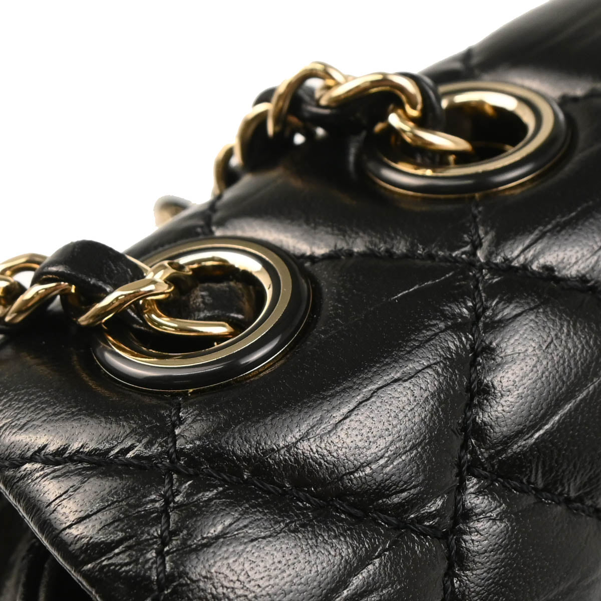 Chanel 2019 Black Lambskin Bias Stitch Straight Flap Shoulder Bag