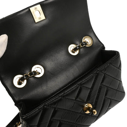 Chanel 2019 Black Lambskin Bias Stitch Straight Flap Shoulder Bag