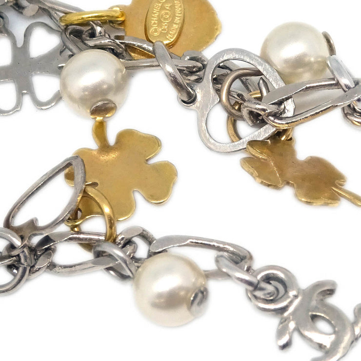 Chanel Silver Dangle Piercing Earrings Costume Pearl 06A