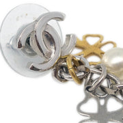 Chanel Silver Dangle Piercing Earrings Costume Pearl 06A