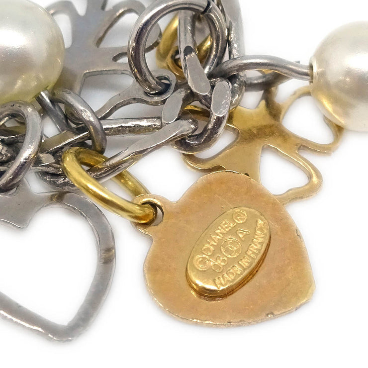Chanel Silver Dangle Piercing Earrings Costume Pearl 06A