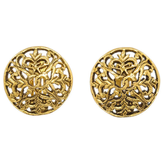 Chanel Button Earrings Clip-On Gold 26